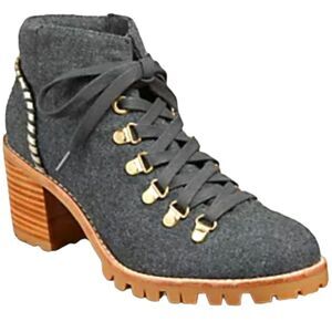 Y2K Jack Rogers Boots Gray‎ Flannel Heel Lug Sole 7.5 Cottagecore Cabincore